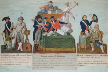 Lavoisier, Comite de Surete Generale och Malesherbes, 1700-talet (gouache)